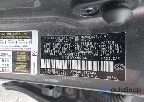 2017 Toyota Camry Hybrid Xle из США, поврежденный, VIN 4T1BD1FKXHU226638